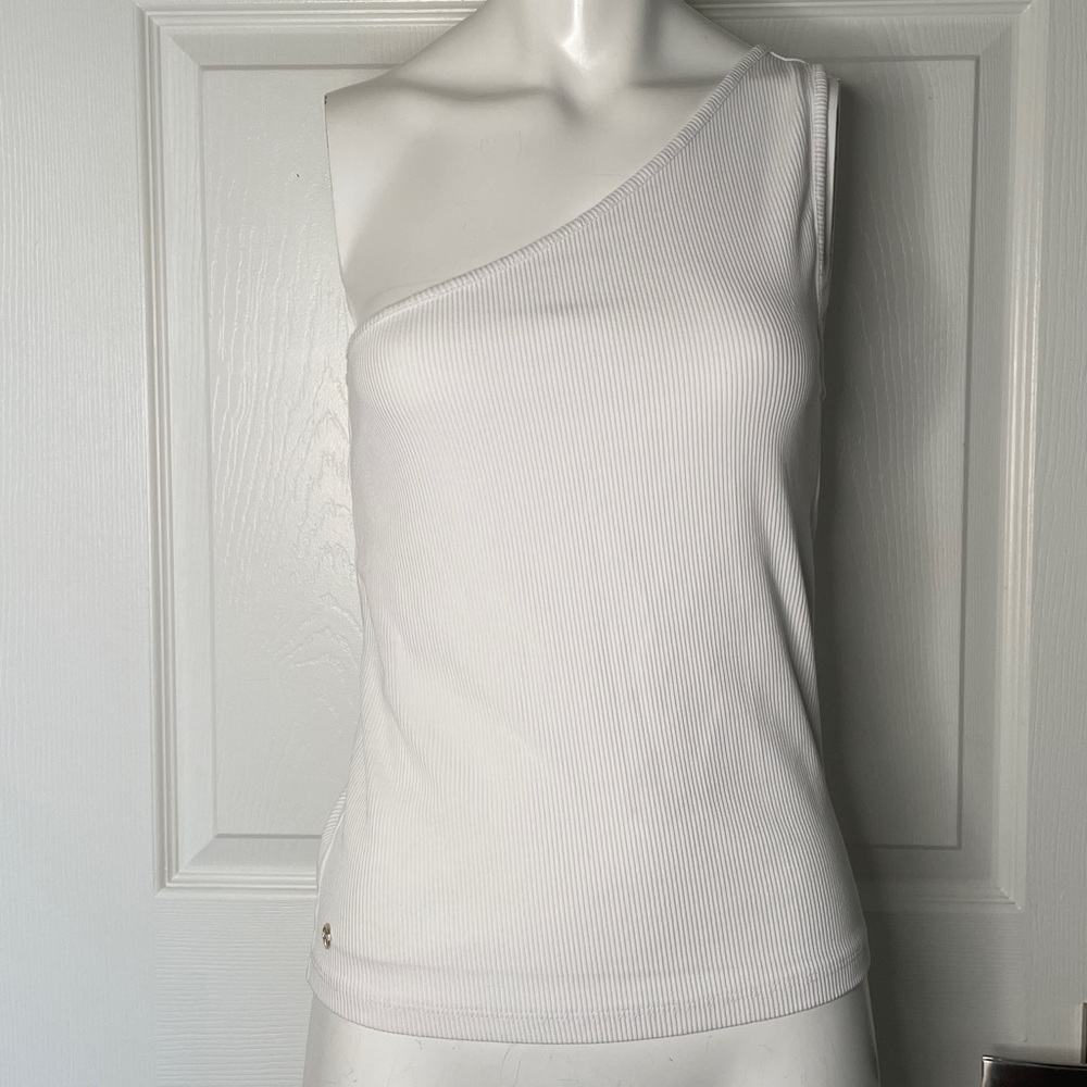 Lilly Pulitzer White Ribbed One-Shoulder Tank Top Cotton Blend